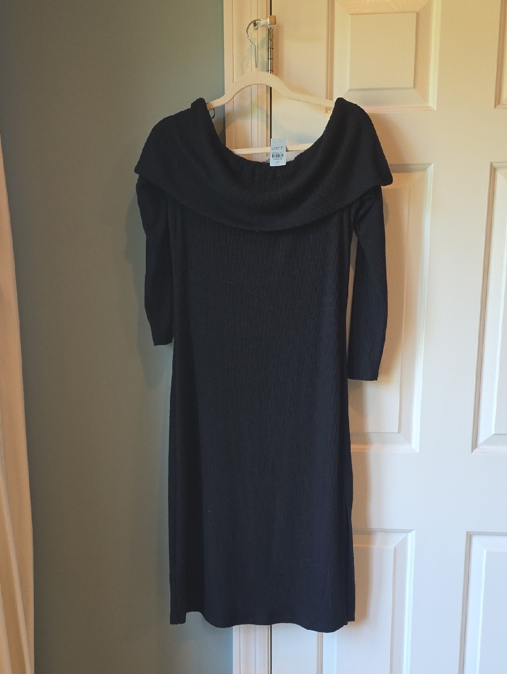 Loft Off-Shoulder Knit Dress in Black